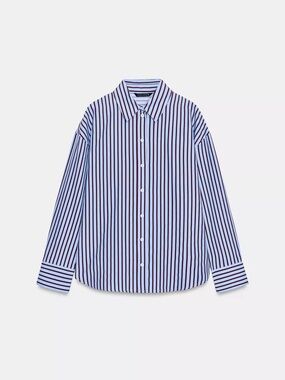 Blue and White Vertical Stripe Men's Button-Up Shirt